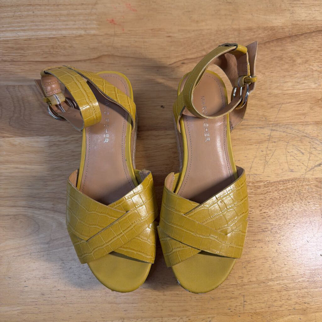 Marc Fisher Yellow Crocodile Embossed Leather Strappy Platform Sandals 6.5
