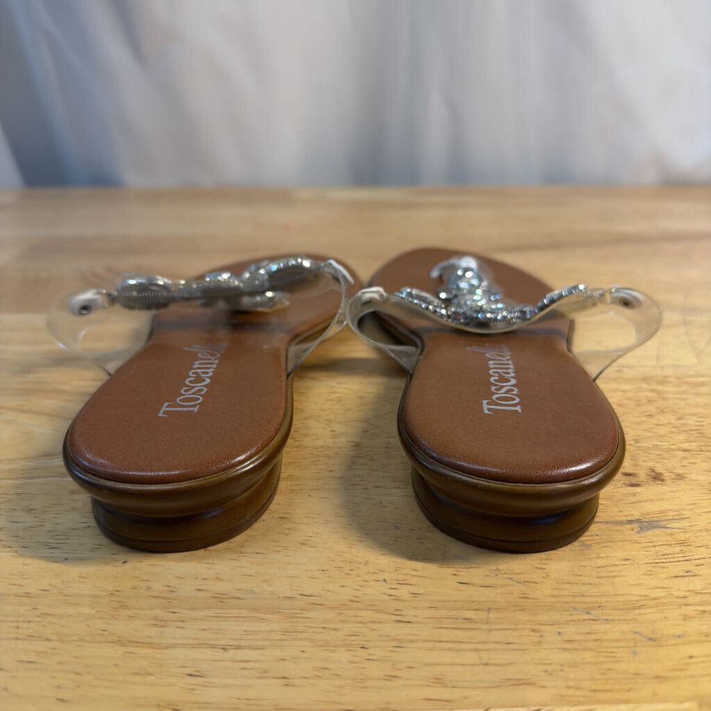 Toscanella Brown/ Clear Rhinestone Embellished Strap Sandals 6