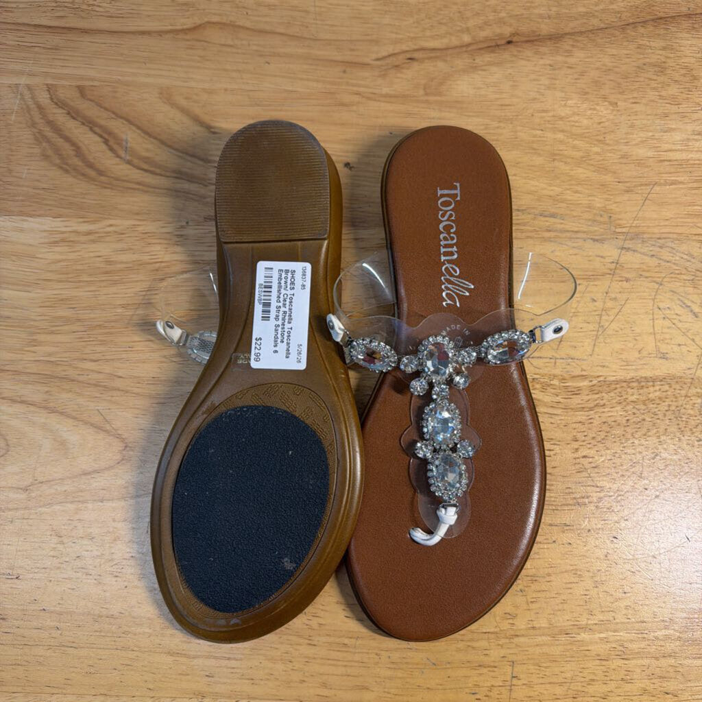 Toscanella Brown/ Clear Rhinestone Embellished Strap Sandals 6