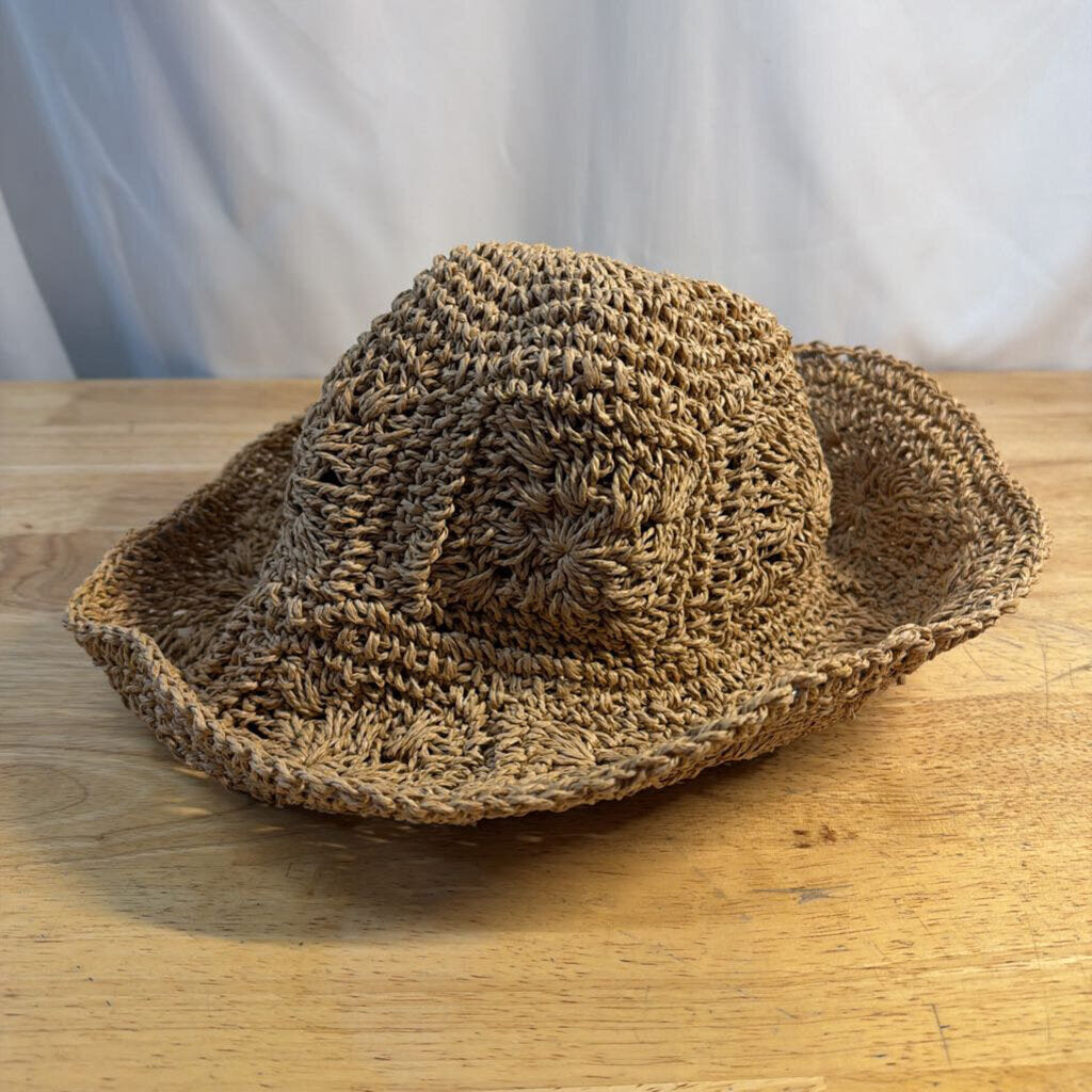 2Chic Brown Crochet Straw Bucket Hat