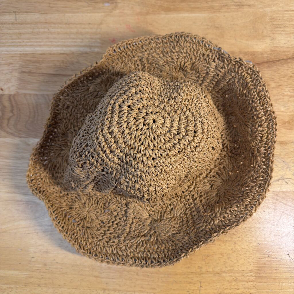2Chic Brown Crochet Straw Bucket Hat