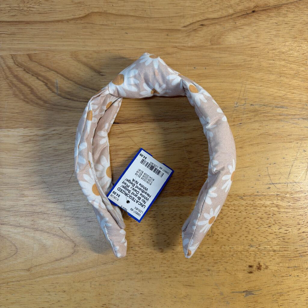 Beige/ White Daisy Print Headband