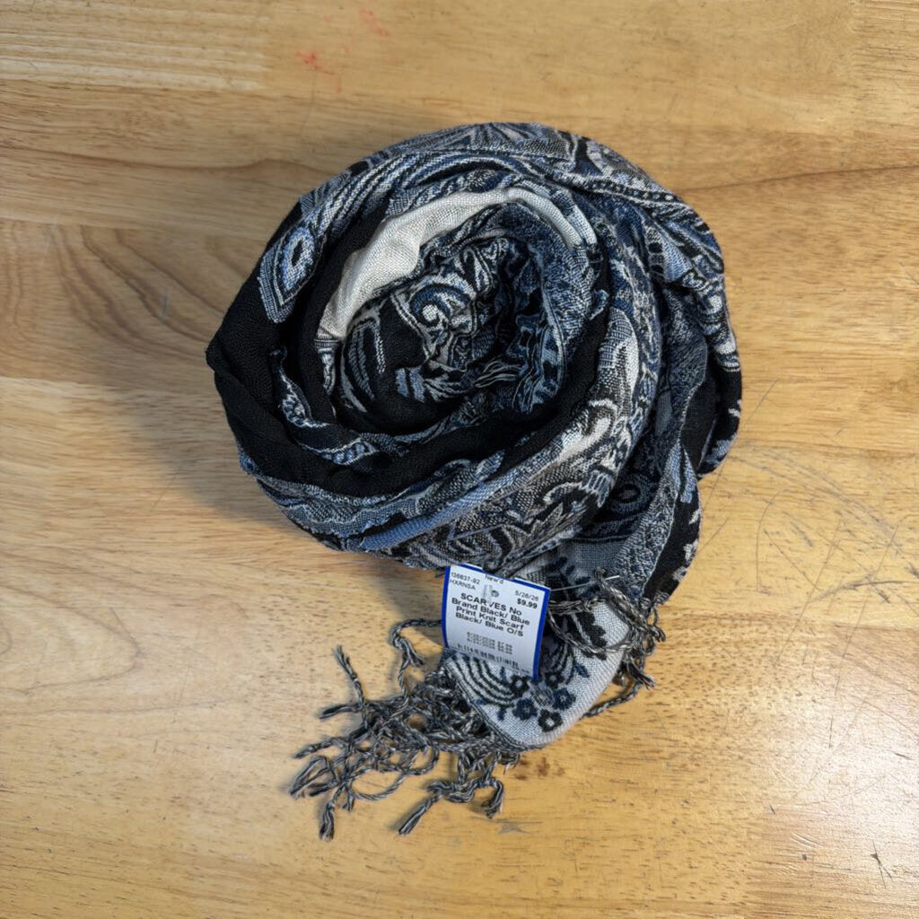 Black/ Blue Print Knit Scarf