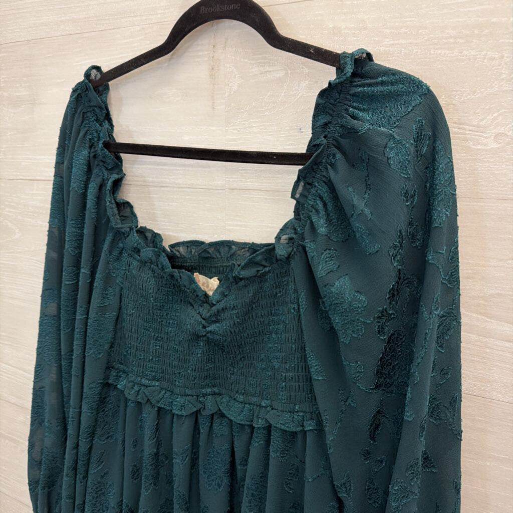 Altar'd State Teal Lace Long Sleeve Dress Medium