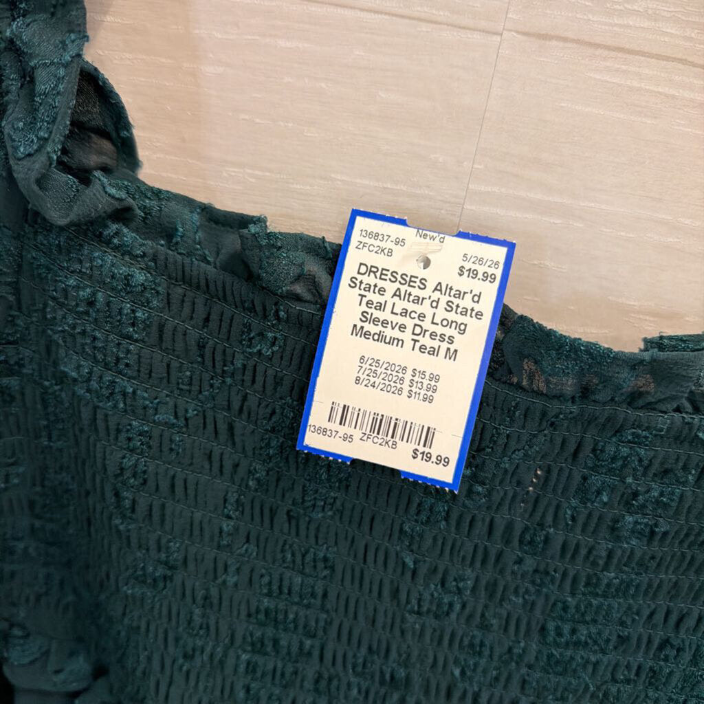 Altar'd State Teal Lace Long Sleeve Dress Medium