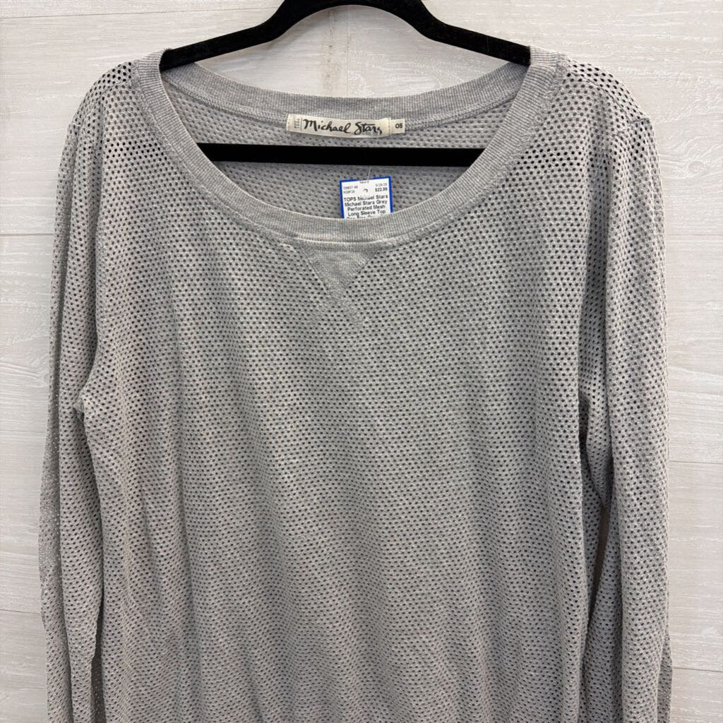 Michael Stars Grey Perforated Mesh Long Sleeve Top One Size