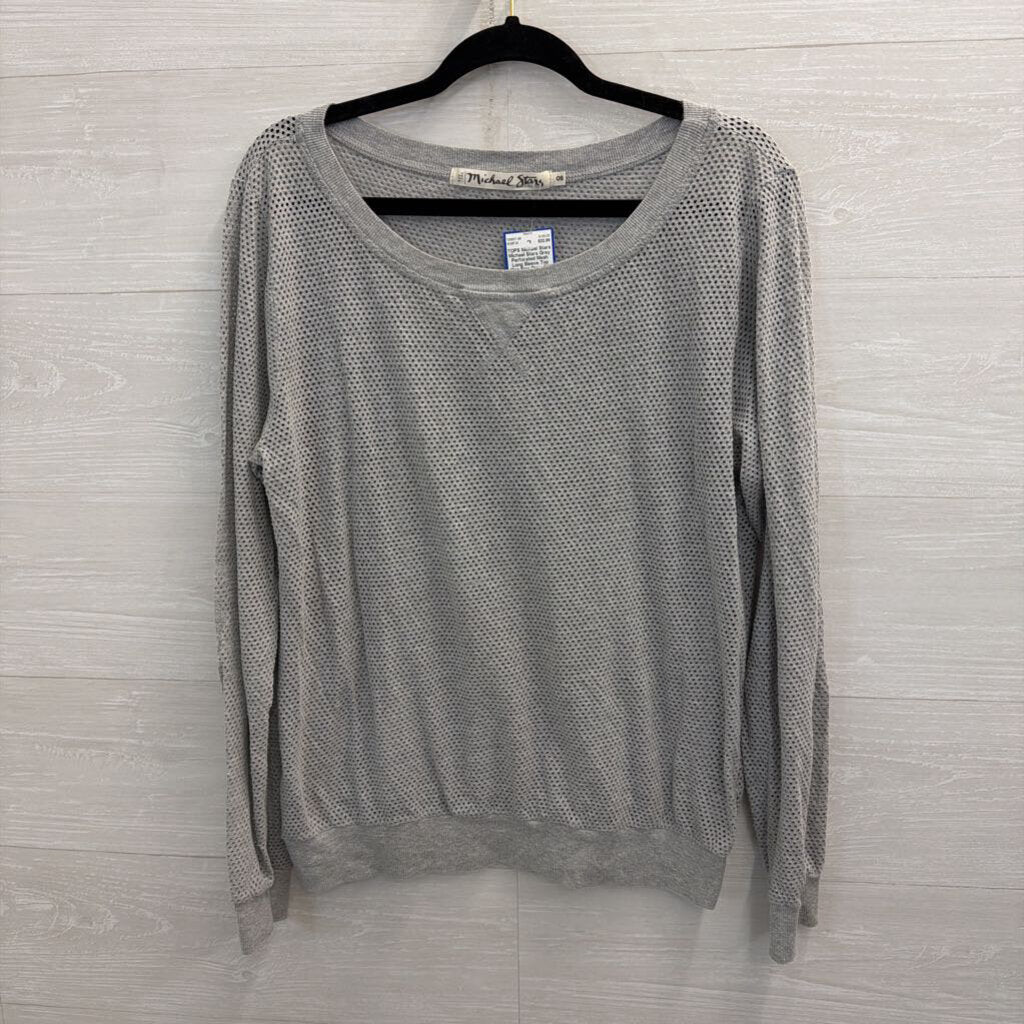 Michael Stars Grey Perforated Mesh Long Sleeve Top One Size