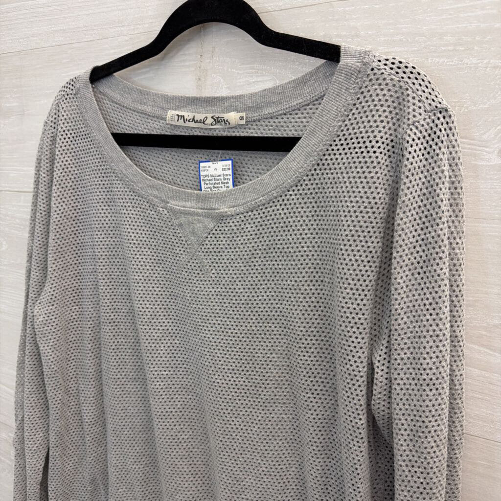 Michael Stars Grey Perforated Mesh Long Sleeve Top One Size