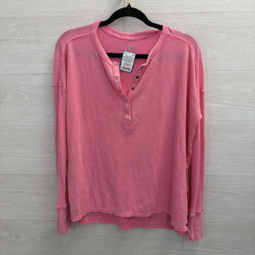 Offline by Aerie Pink Textured Long Sleeve Henley Top Small