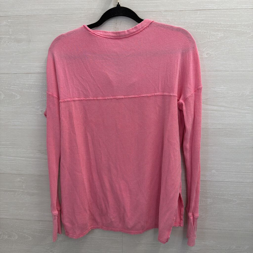 Offline by Aerie Pink Textured Long Sleeve Henley Top Small