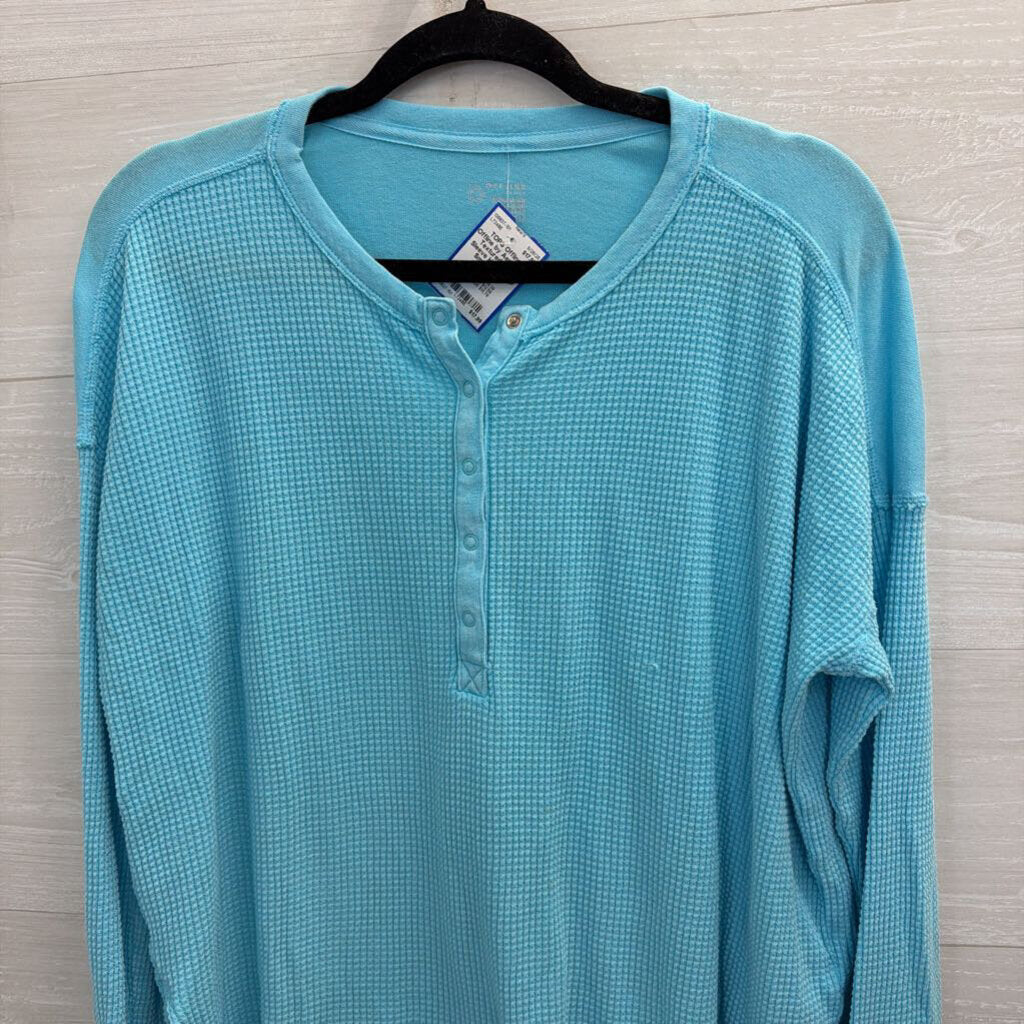 Offline by Aerie Blue Textured Long Sleeve Henley Top Small