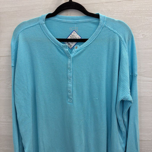 Offline by Aerie Blue Textured Long Sleeve Henley Top Small