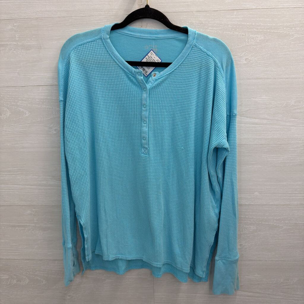 Offline by Aerie Blue Textured Long Sleeve Henley Top Small