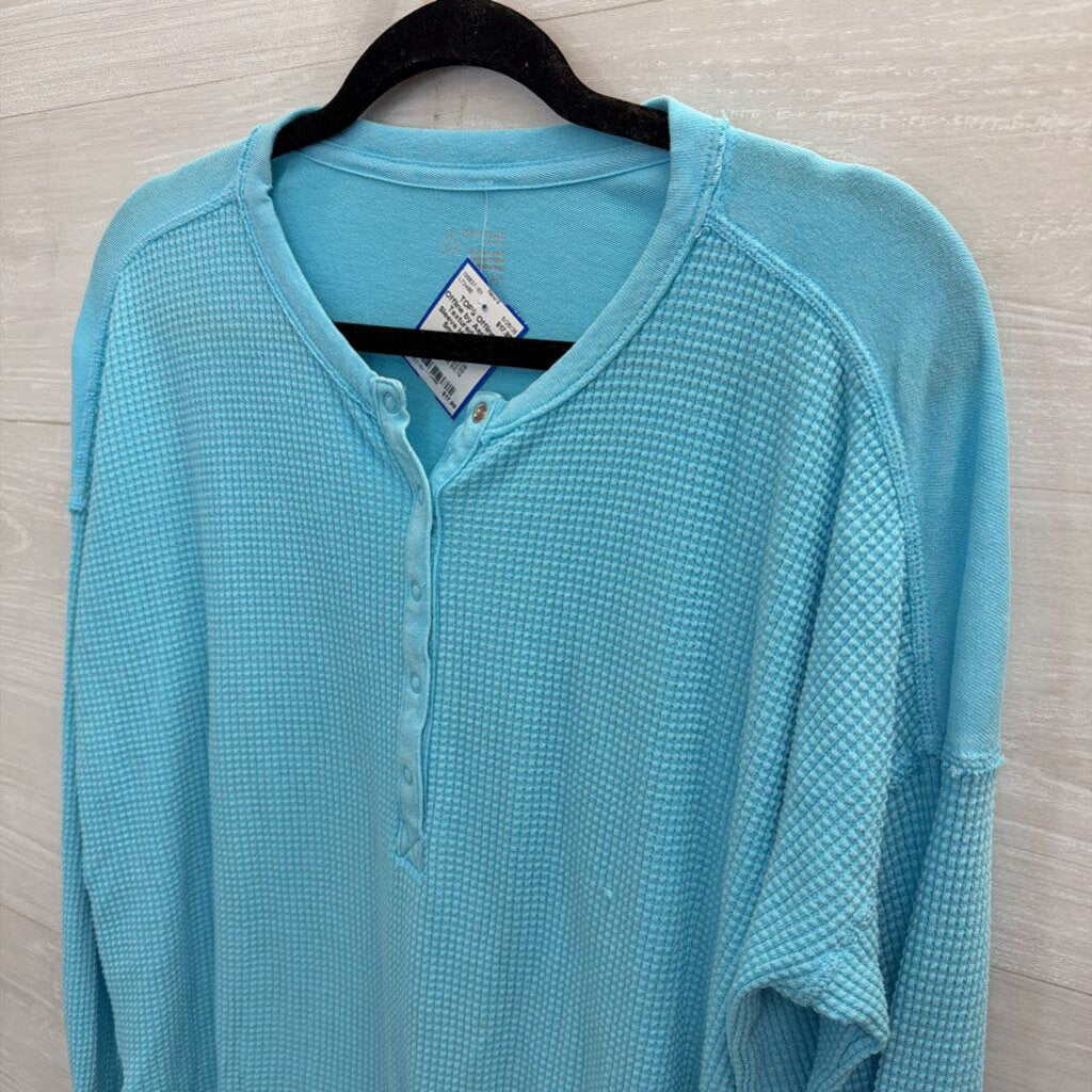 Offline by Aerie Blue Textured Long Sleeve Henley Top Small