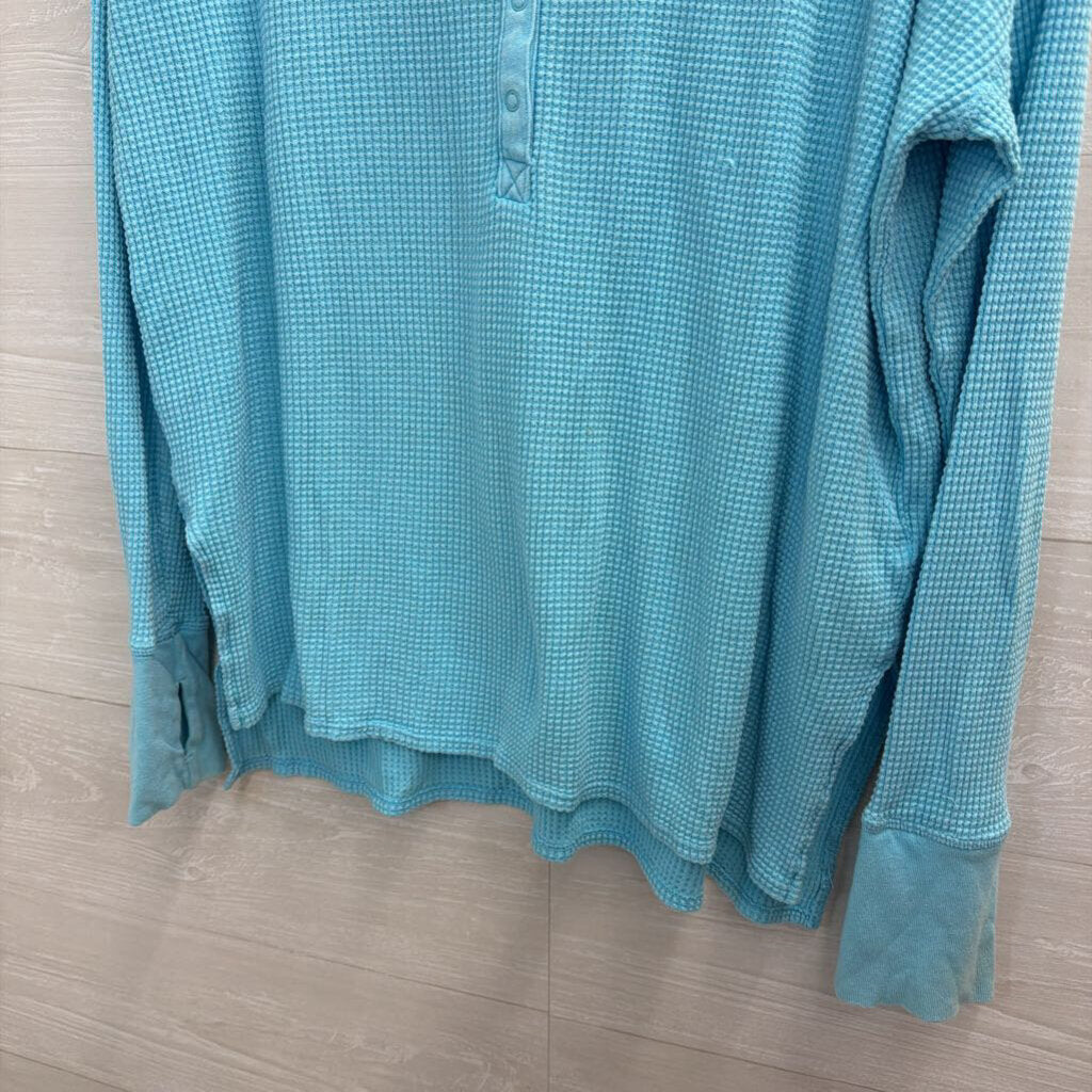 Offline by Aerie Blue Textured Long Sleeve Henley Top Small