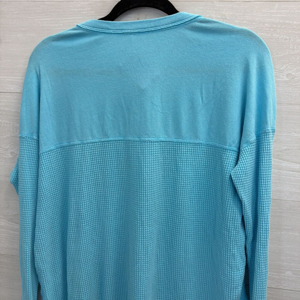 Offline by Aerie Blue Textured Long Sleeve Henley Top Small