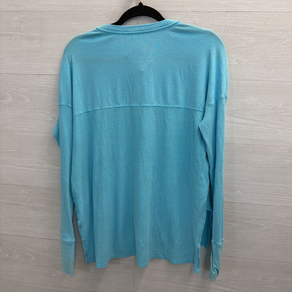 Offline by Aerie Blue Textured Long Sleeve Henley Top Small