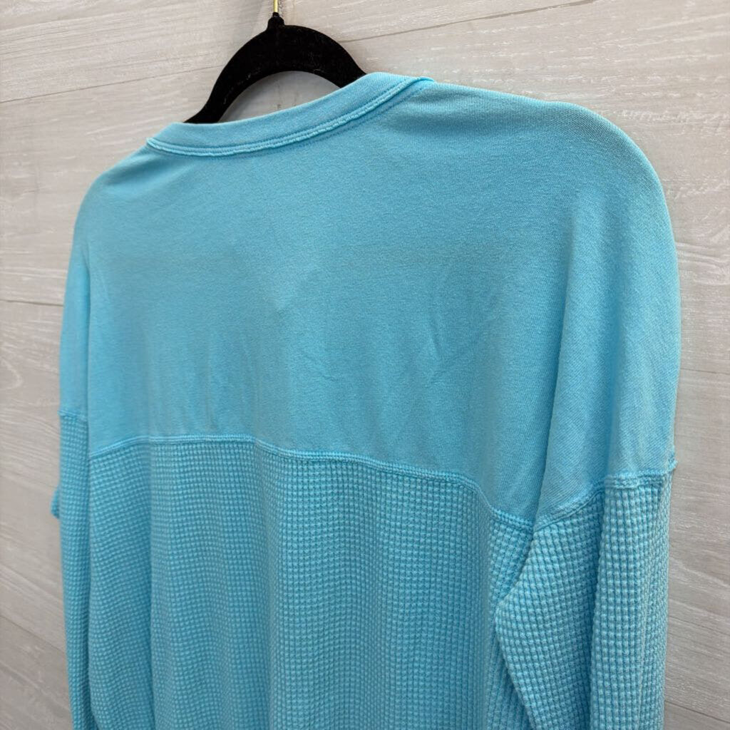 Offline by Aerie Blue Textured Long Sleeve Henley Top Small