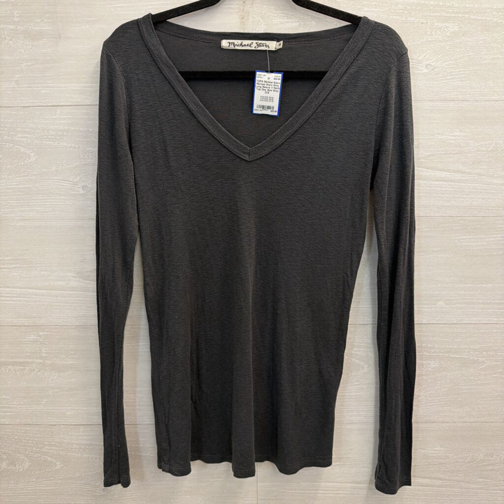 Michael Stars Grey Long Sleeve V Neck Top One Size
