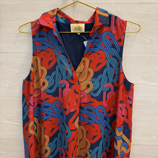 SSYS Blue/ Multi Print Sleeveless Shift Dress Small