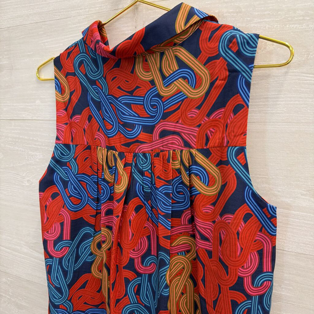 SSYS Blue/ Multi Print Sleeveless Shift Dress Small