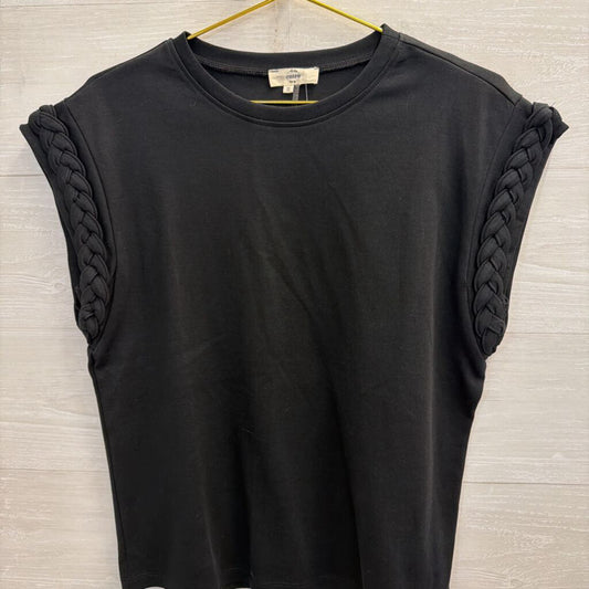 Entro Black Braided Short Sleeve Top Small