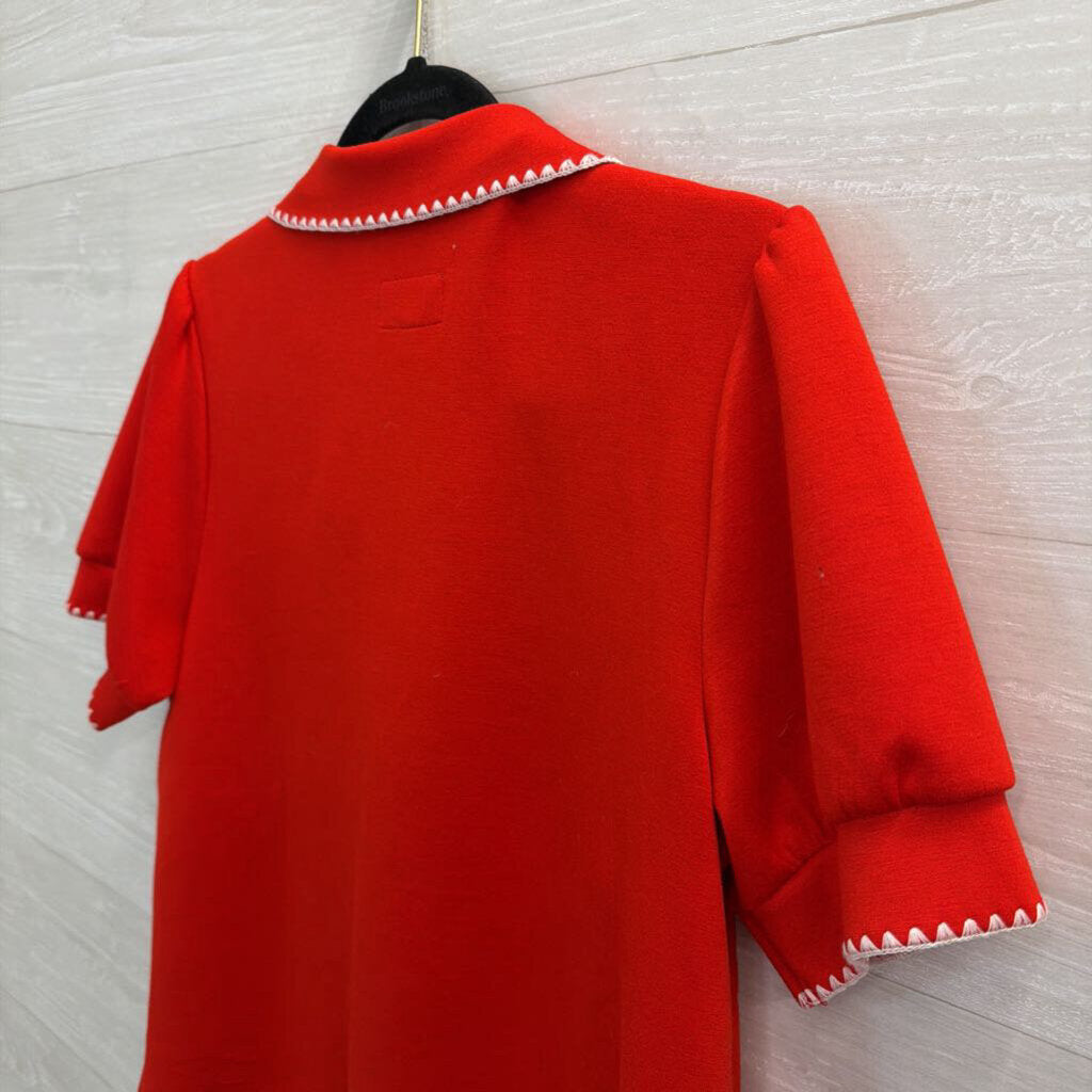 Umgee Red/ Cream Embroidered Trim Short Sleeve Top Small