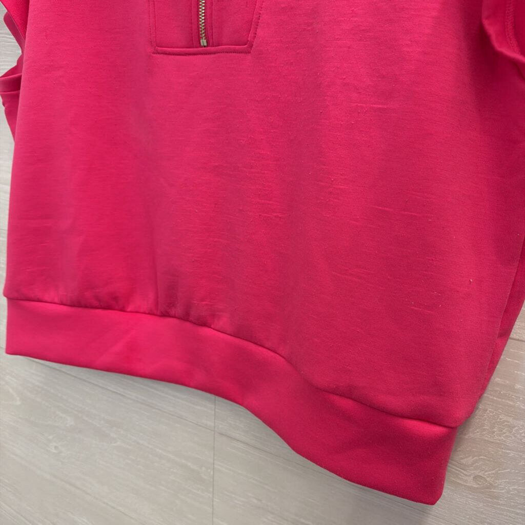Zenana Pink Short Sleeve Quarter Zip Top Small/ Medium