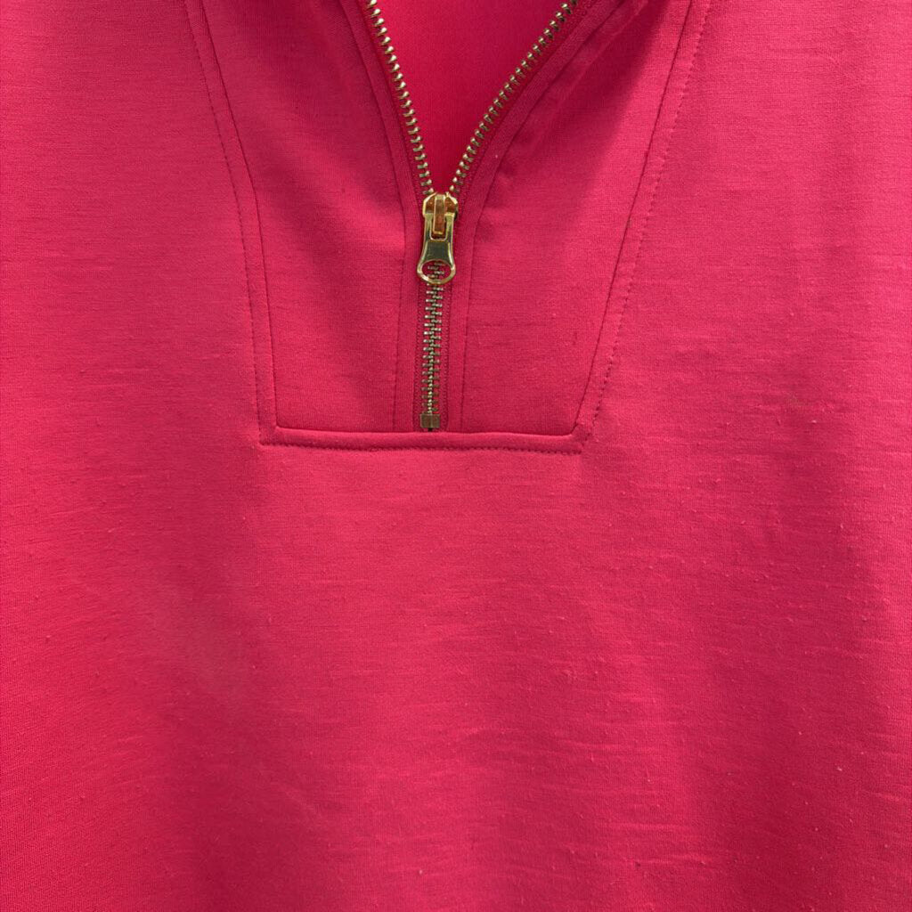 Zenana Pink Short Sleeve Quarter Zip Top Small/ Medium