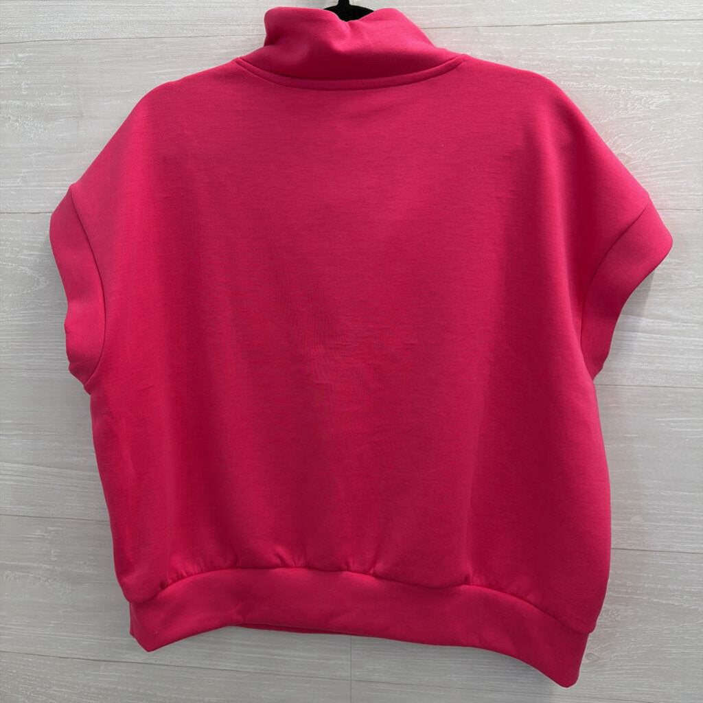 Zenana Pink Short Sleeve Quarter Zip Top Small/ Medium