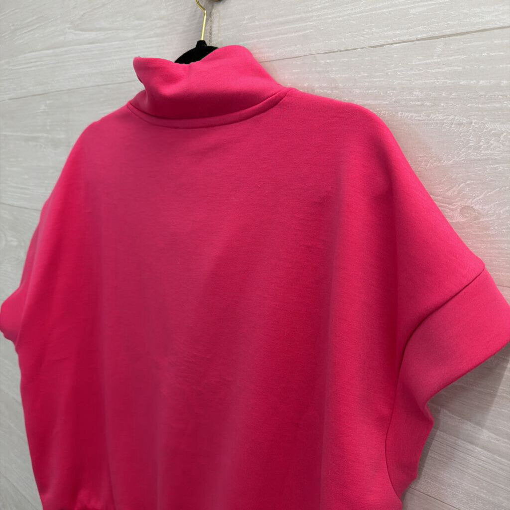 Zenana Pink Short Sleeve Quarter Zip Top Small/ Medium