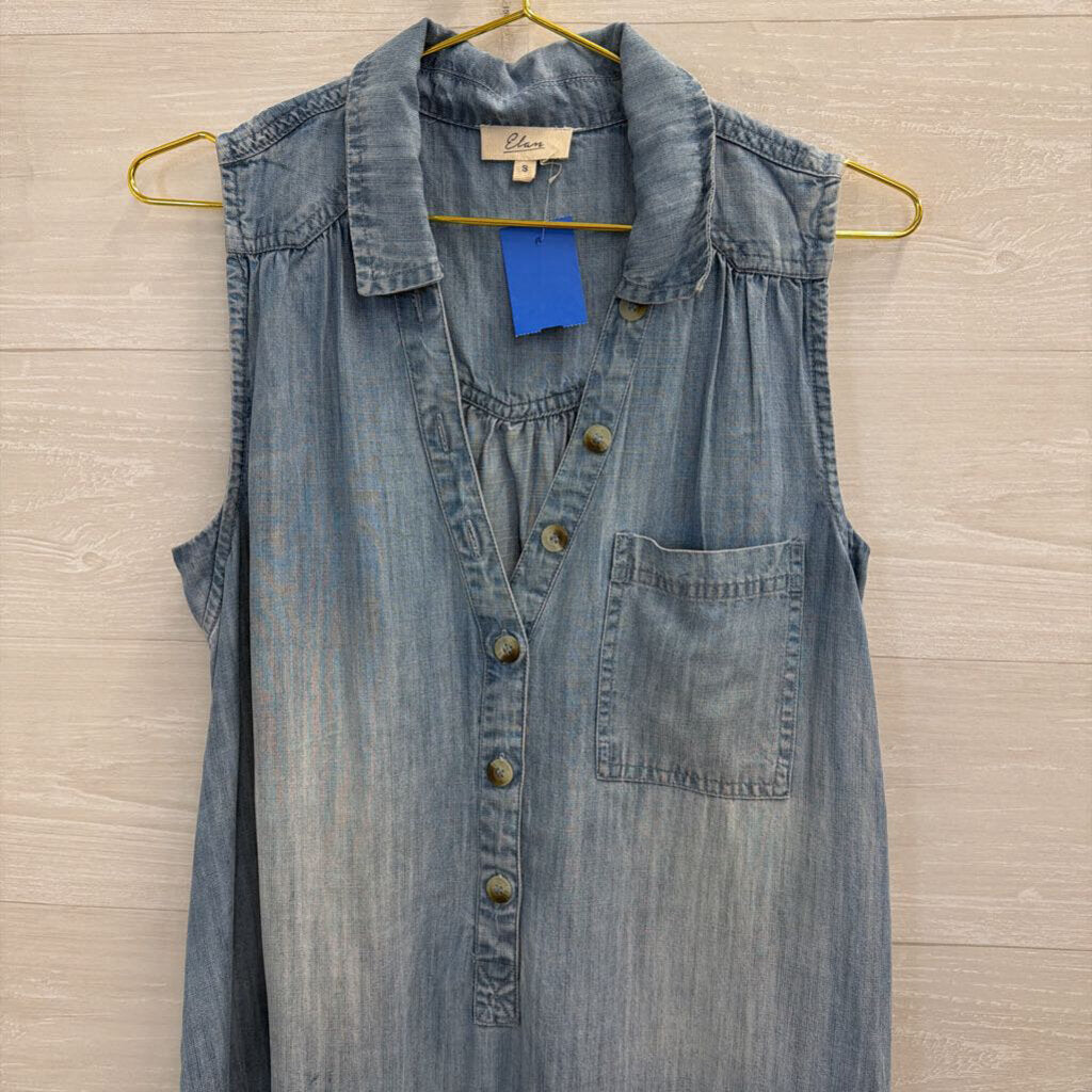 Elan Blue Chambray Ruffle Hem Sleeveless Dress Small