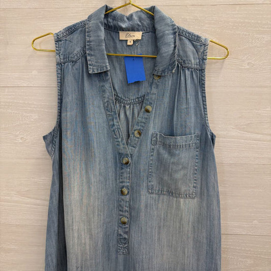Elan Blue Chambray Ruffle Hem Sleeveless Dress Small