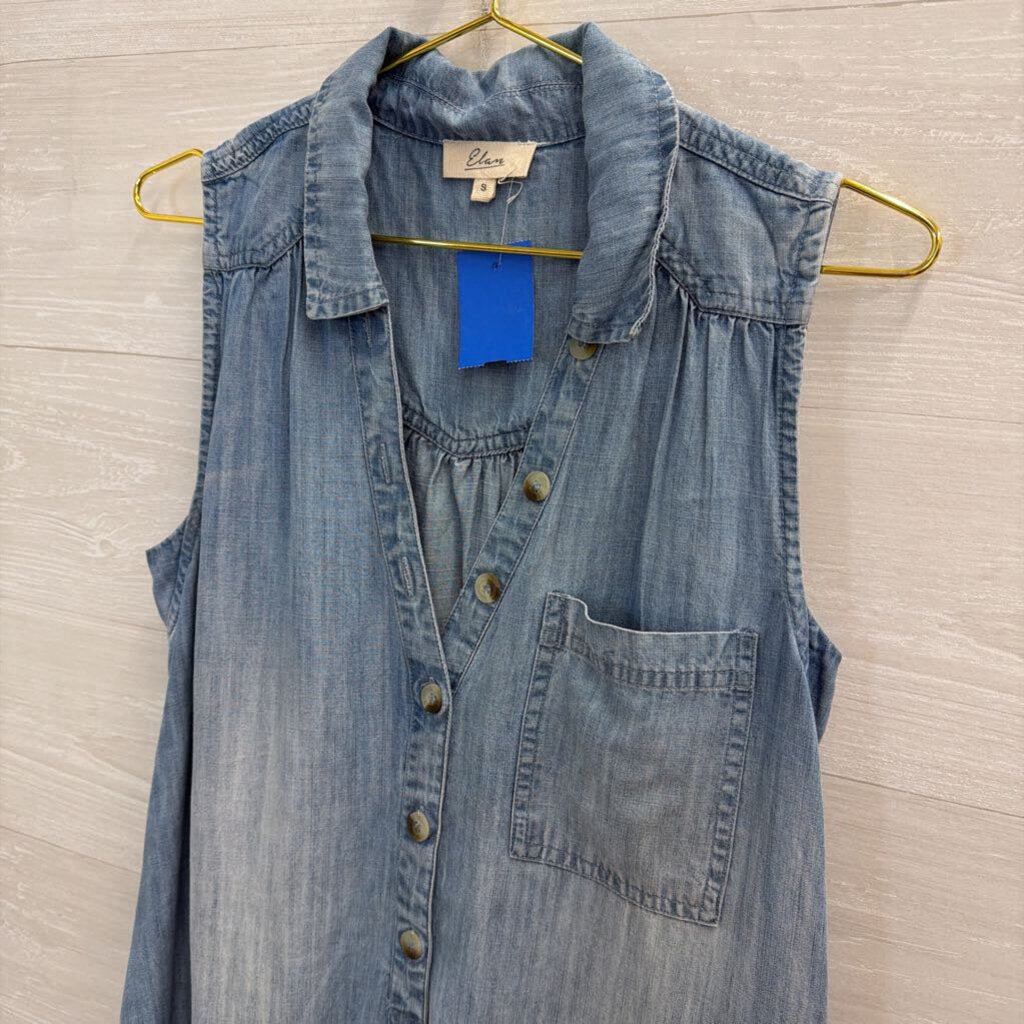 Elan Blue Chambray Ruffle Hem Sleeveless Dress Small