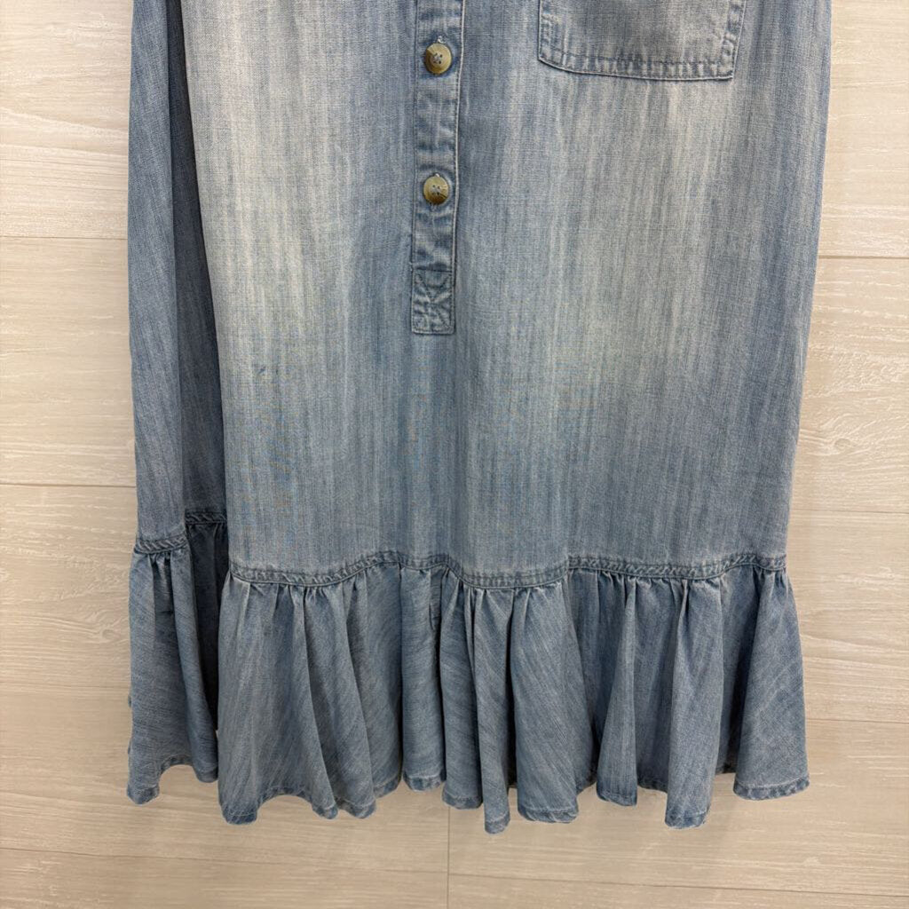 Elan Blue Chambray Ruffle Hem Sleeveless Dress Small