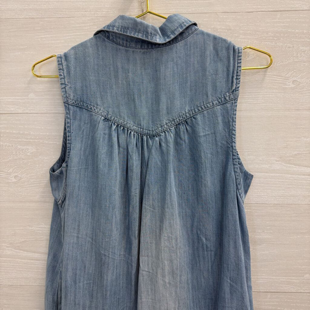 Elan Blue Chambray Ruffle Hem Sleeveless Dress Small