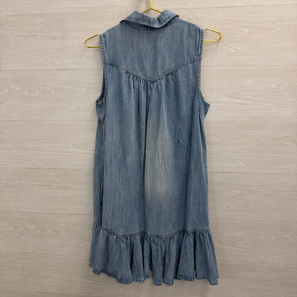 Elan Blue Chambray Ruffle Hem Sleeveless Dress Small