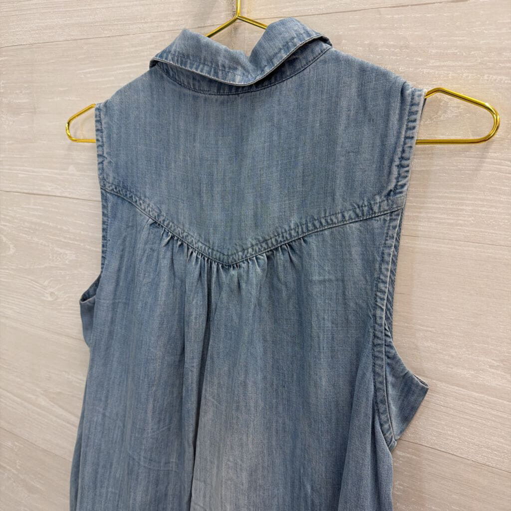 Elan Blue Chambray Ruffle Hem Sleeveless Dress Small