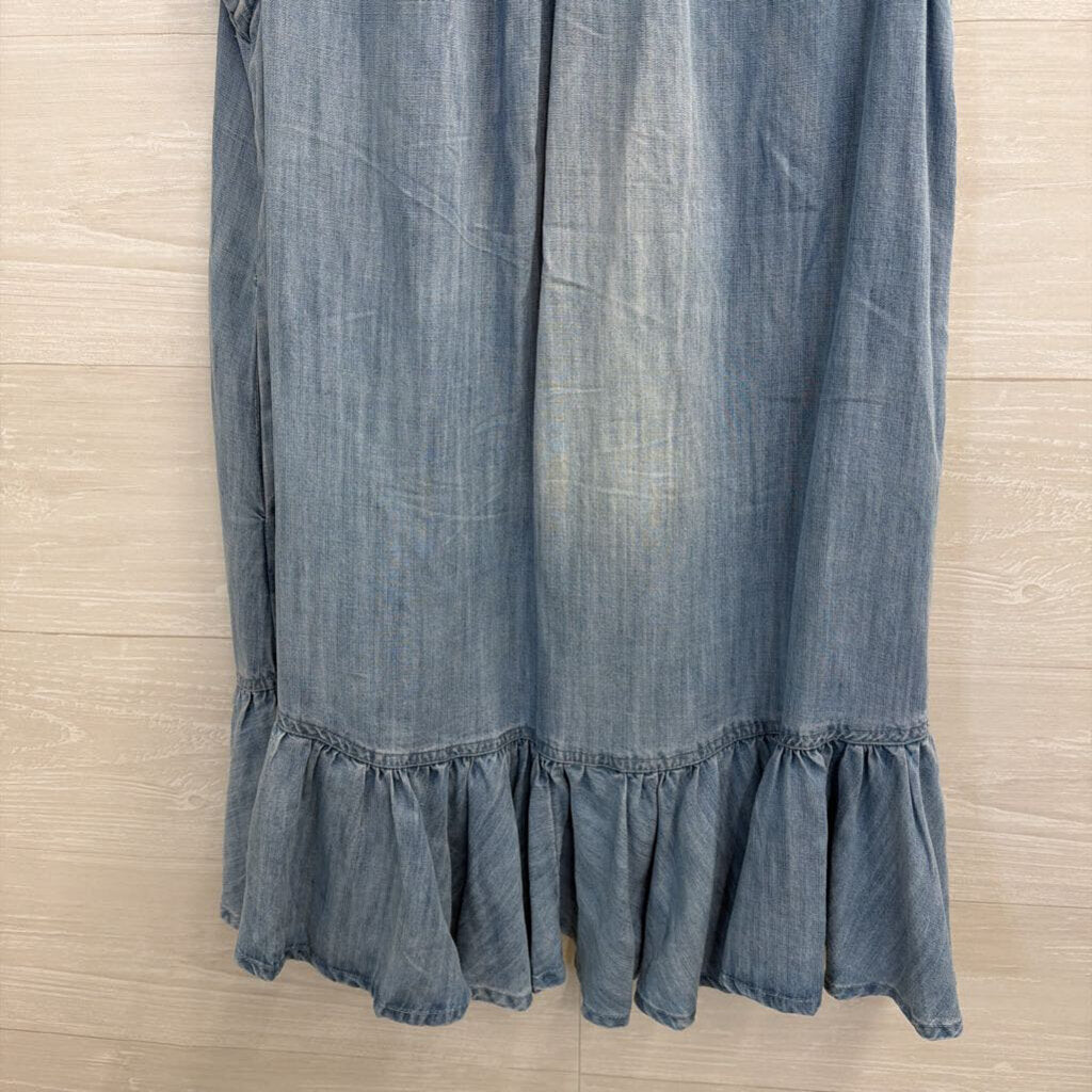 Elan Blue Chambray Ruffle Hem Sleeveless Dress Small