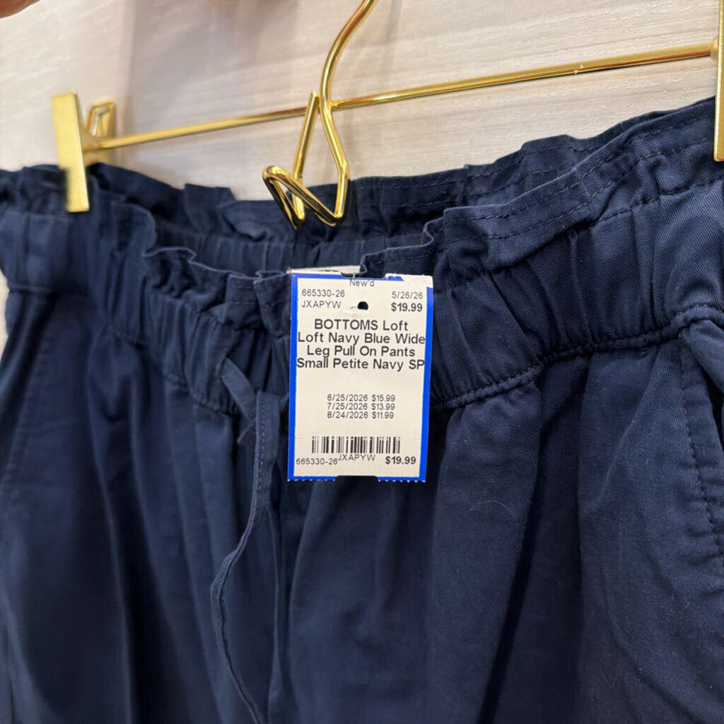 Loft Navy Blue Wide Leg Pull On Pants Small Petite