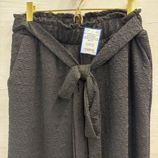 Black Textured Wide Leg Pull On Pants Small