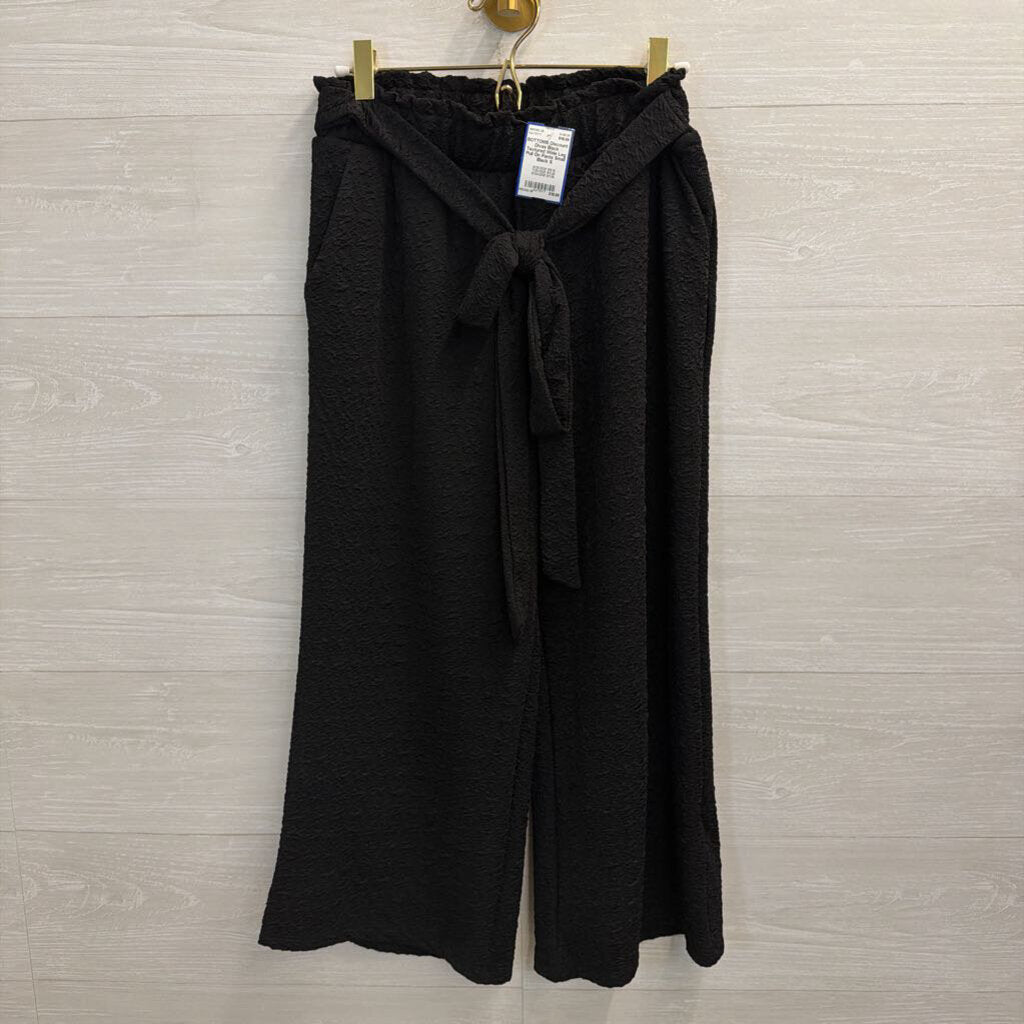 Black Textured Wide Leg Pull On Pants Small