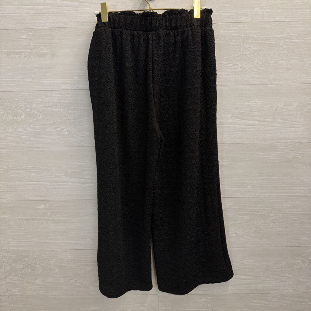 Black Textured Wide Leg Pull On Pants Small