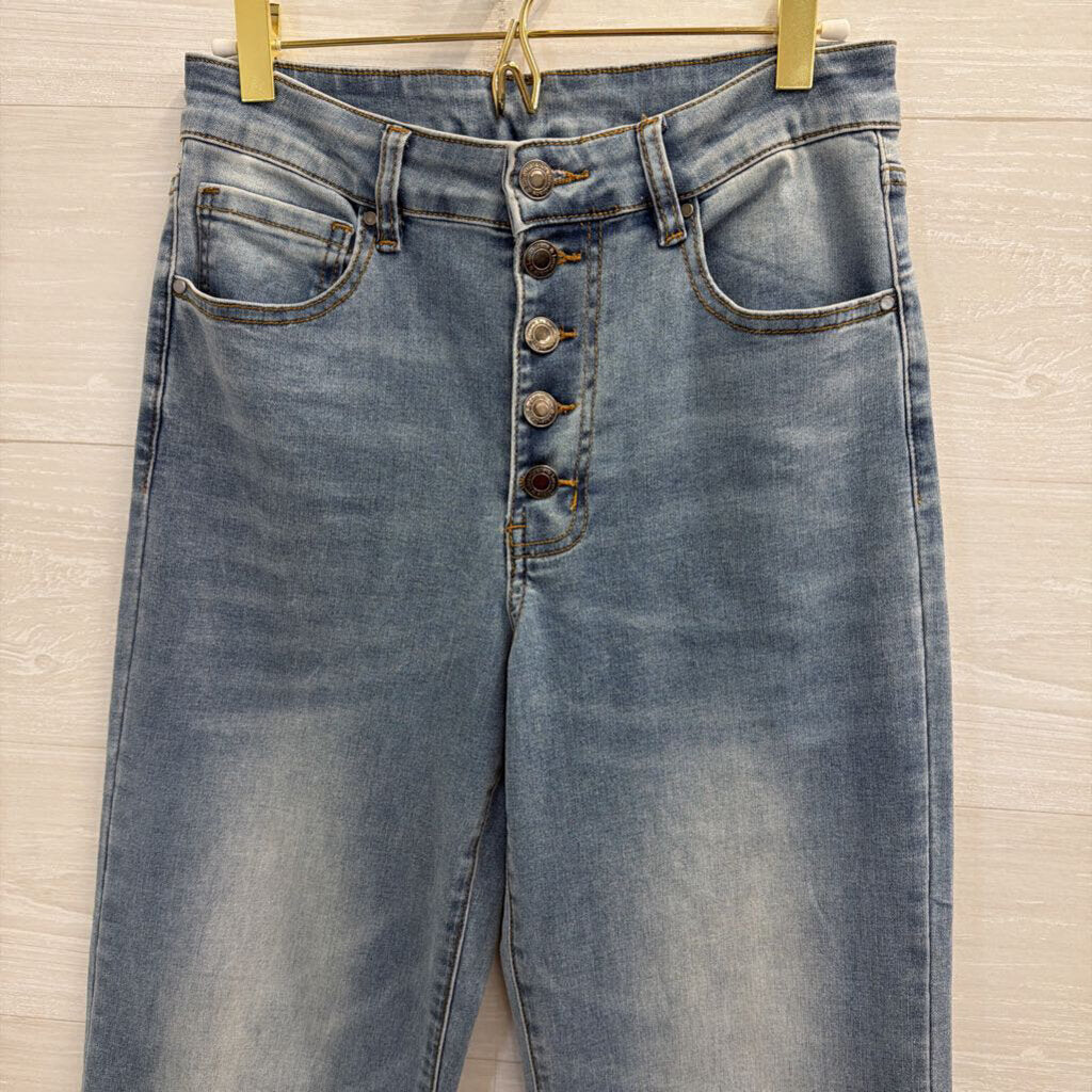 Grace and Lace Light Wash Wide Leg Cuffed Hem Jeans 6