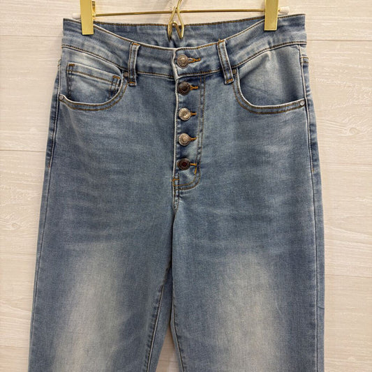 Grace and Lace Light Wash Wide Leg Cuffed Hem Jeans 6