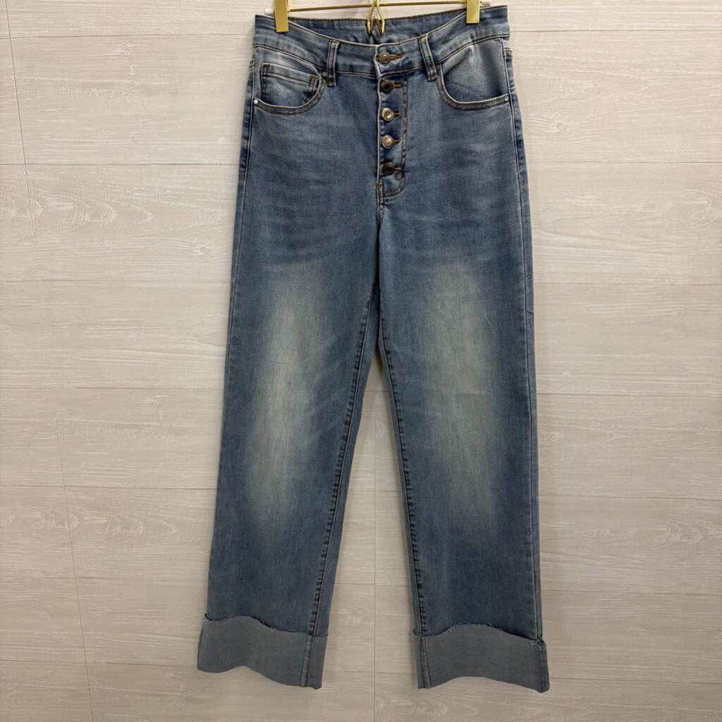 Grace and Lace Light Wash Wide Leg Cuffed Hem Jeans 6