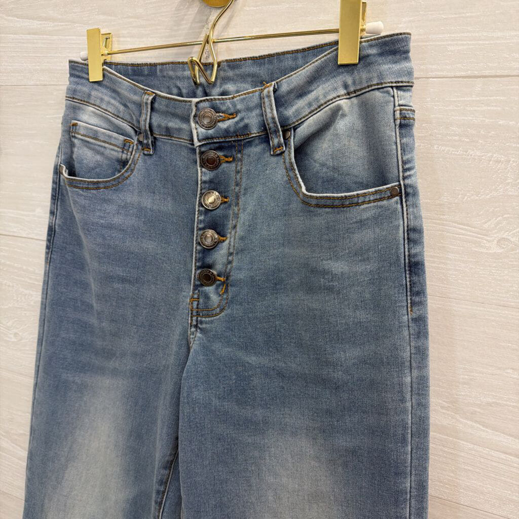 Grace and Lace Light Wash Wide Leg Cuffed Hem Jeans 6