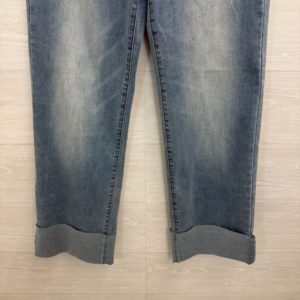 Grace and Lace Light Wash Wide Leg Cuffed Hem Jeans 6