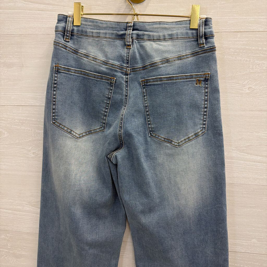 Grace and Lace Light Wash Wide Leg Cuffed Hem Jeans 6