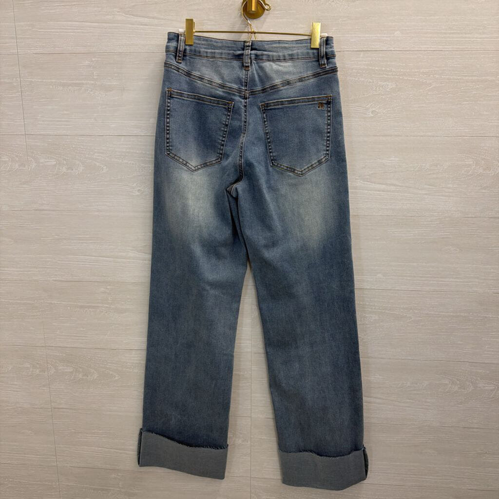 Grace and Lace Light Wash Wide Leg Cuffed Hem Jeans 6